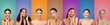 © Prostock-studio - Eight multiethnic women of different ages stand in a row, each with a colorful background behind them. They all have bare shoulders and are smiling as they touch their faces with both hands.