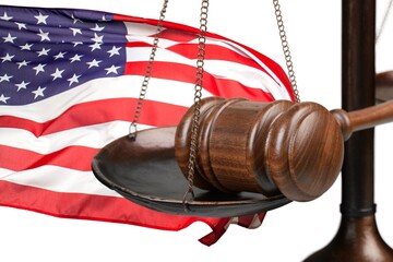 Wall Mural - Judge's wooden gavel and USA flag