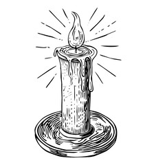 Wall Mural - antique candle engraving black and white outline
