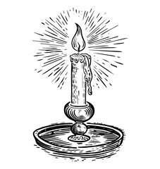 Wall Mural - antique candle engraving black and white outline