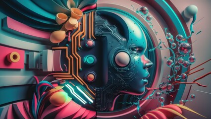 Wall Mural - A digital art piece with a woman's head and body in it, AI