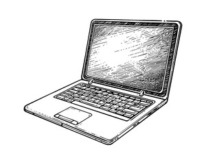 Aufkleber - laptop engraving black and white outline