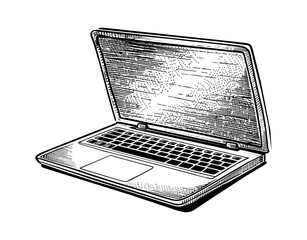 Aufkleber - laptop engraving black and white outline