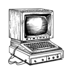 Aufkleber - retro computer engraving black and white outline