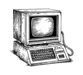 Aufkleber - retro computer engraving black and white outline