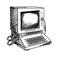 Aufkleber - retro computer engraving black and white outline