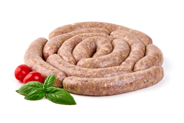 Canvas Print - Spiral barbecue sausages, BBQ, isolated on white background.