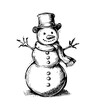 © slowbuzzstudio - snowman engraving black and white outline