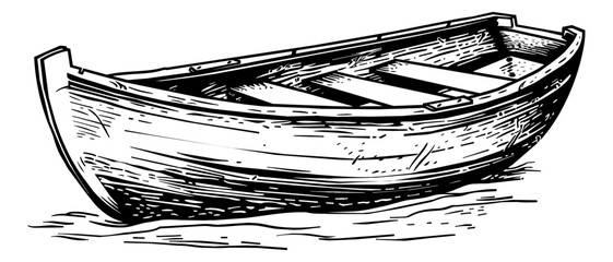Wall Mural - wooden boat engraving black and white outline