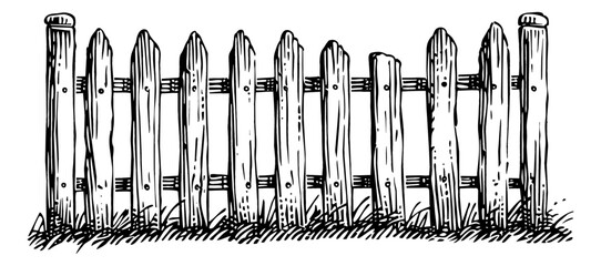 Wall Mural - wooden fence engraving black and white outline
