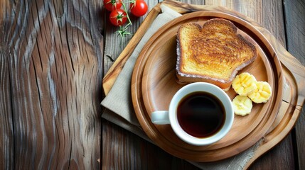 Sticker - Breakfast with coffee buttered toast on wooden table