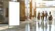 © rawdesign - Large blank billboard in modern building lobby, morning.