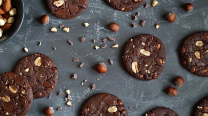 Sticker - Arrangement of hazelnut milk chocolate cookies on gray surface