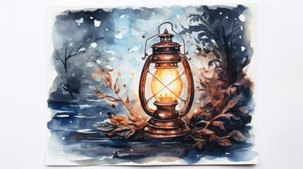 Wall Mural - christmas lantern in the snow