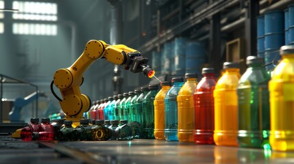 Poster - Plastic injection parts are captured using a vacuum robotic system from an injection machine.
