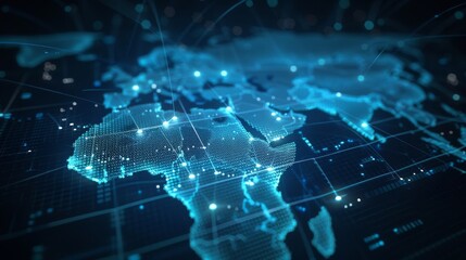 Poster - Abstract world map, concept of global networks and connectivity, international data transfer and cyber technology, and worldwide business