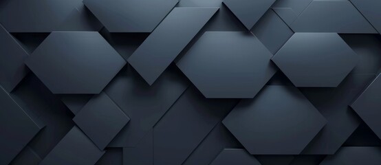 Poster - Abstract background with geometric shapes and black lines, dark blue gradient, modern minimalist style, sharp edges, light reflections on metal strips