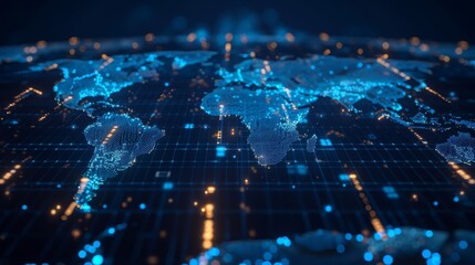 Poster - World map abstract, conceptualization of global networks and connectivity, international data transfer, cyber technology, global commerce