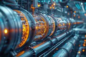 Aufkleber - close up of industrial machinery with glowing components