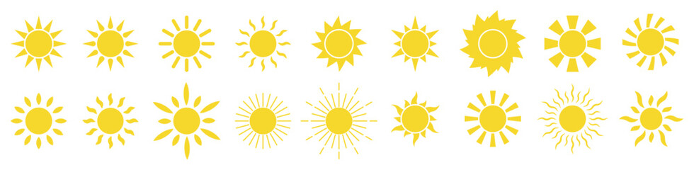 Wall Mural - sun icon set. yellow sun icons. sunburst set. sunset icon collection. vector illustration