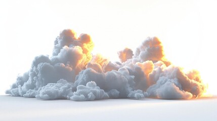 Elegant photograph of fluffy altocumulus clouds illuminated by the setting sun, isolated on white background