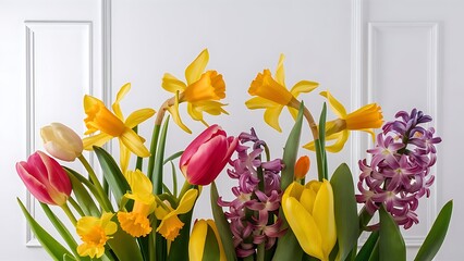 Beautiful spring flowers on white background