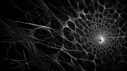 Poster - Abstract fractal sipder web on dark background with grungy ornament of broken moody web and particles.