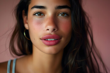 Wall Mural - creative studio portrait of beautiful hispanic woman with diastema,barcelona,spain