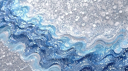 Canvas Print - Abstract shiny background with blue glitter waves. Scattered confetti sparkles with light blue color.