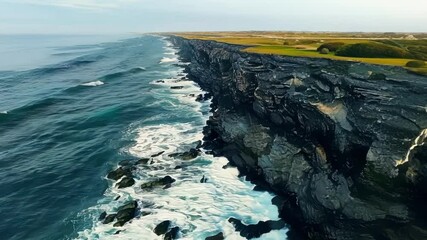 drone footage of a stretch of coastline with noticeable erosion patterns highlighting the contrast b