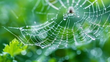 Macro shot of a spider's web with dew.