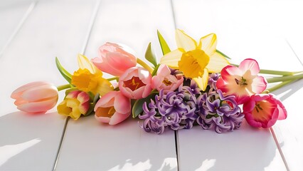 Spring flowers on the white background