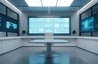 © KanitChurem - Futuristic tech office with large digital screens, sleek furniture, and modern lighting, perfect for data analysis or control room setting.