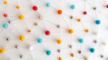 3d social networking colorful nodes background, interconnected by lines to form a grid structure, in