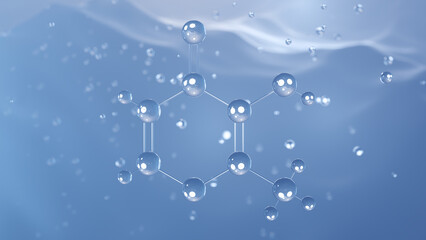 Poster - maltol molecular structure, 3d model molecule, organic compound, structural chemical formula view from a microscope