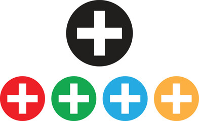 Poster - colorful plus icon set in black, red, green, blue and orange colors . add icon set vector