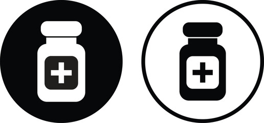 Fototapete - Medicine bottle icon set in two styles isolated on white background . Pills bottle icon . Medical tablets icon vector