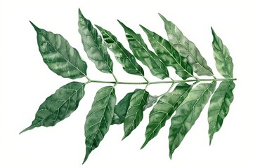 Wall Mural - A neem tree depicted with intricate watercolor leaves isolate on white background