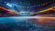 © Damerfie - A night view of an ice skating rink, decorated with vibrant, colorful lights hanging above, surrounded by snowy ground, creating a festive and enchanting atmosphere.