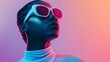 © fivan - A woman in futuristic sunglasses, a sleek hairstyle, and a minimalist backdrop in gradient shades of gray