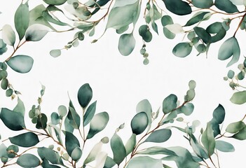 Canvas Print - olated ornament repeating branches floral Hand Watercolor on painted eucalyptus frame