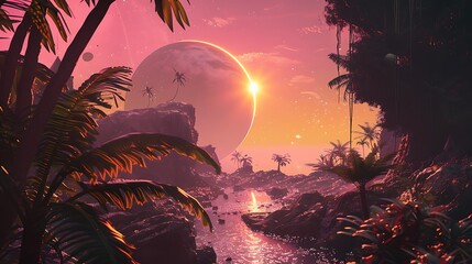 Wall Mural - Sunset on a Tropical Planet