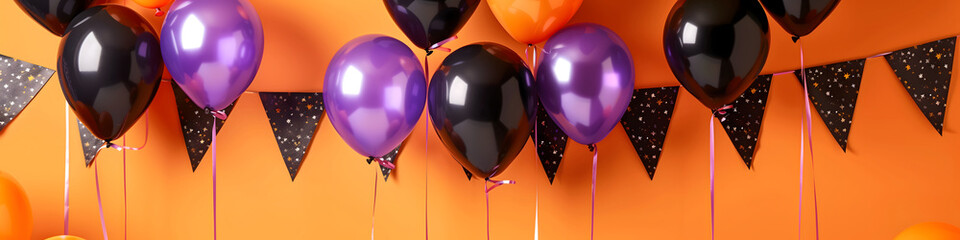 Wall Mural - Orange, black and purple balloons background