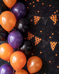 Wall Mural - Orange, black and purple balloons background