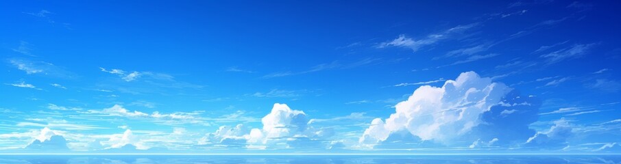 Wall Mural - blue sky with white clouds, panoramic view, horizontal composition
