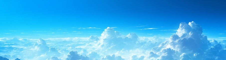 Wall Mural - blue sky with white clouds, panoramic view, horizontal composition