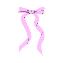 Wall Mural - A pink ribbon is tied into a bow with the tails trailing down.