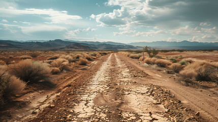 Wall Mural - A dirt road in the desert with a clear blue sky above