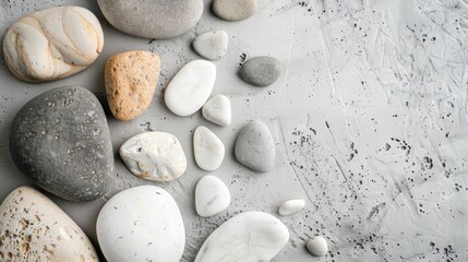 Poster - Stone pebbles on gray and white concrete background