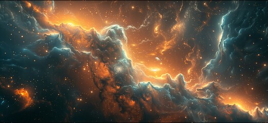 Wall Mural - a cosmic landscape of glowing nebulae and scattered stars
